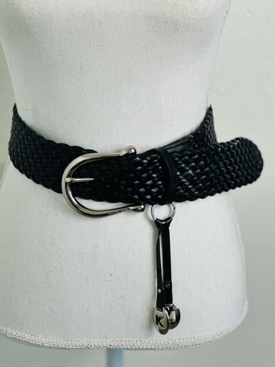 Michael Kors Woven Leather Circle-Buckle Belt in Black Size Small